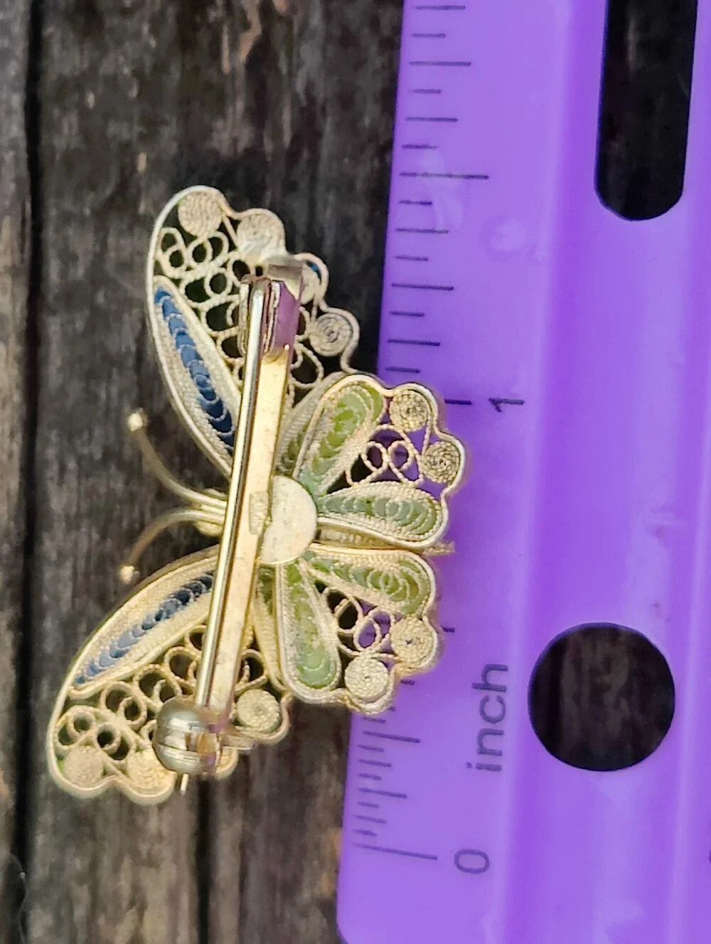 Vintage 800 Silver Enameled Butterfly Brooch
